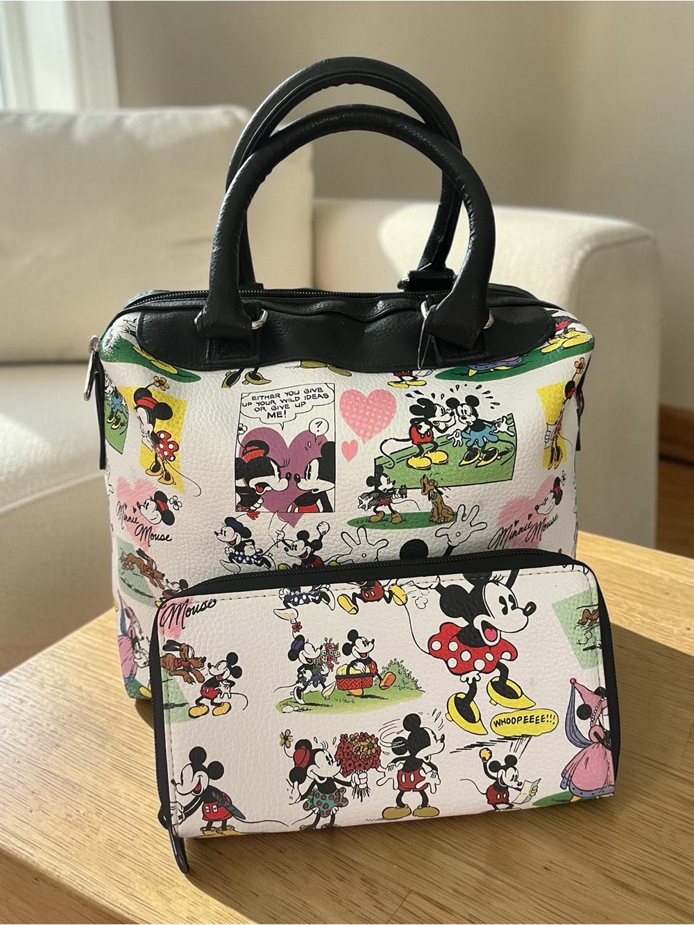 Disney Parks Mickey and Minnie Comic Print Satchel Handbag and wallet